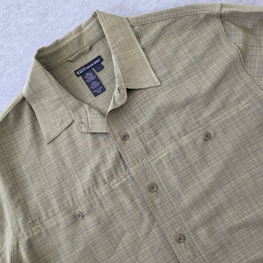 5.11 Tactical Series Mens Large Olive Green Grid Short Sleeve Vented Shirt